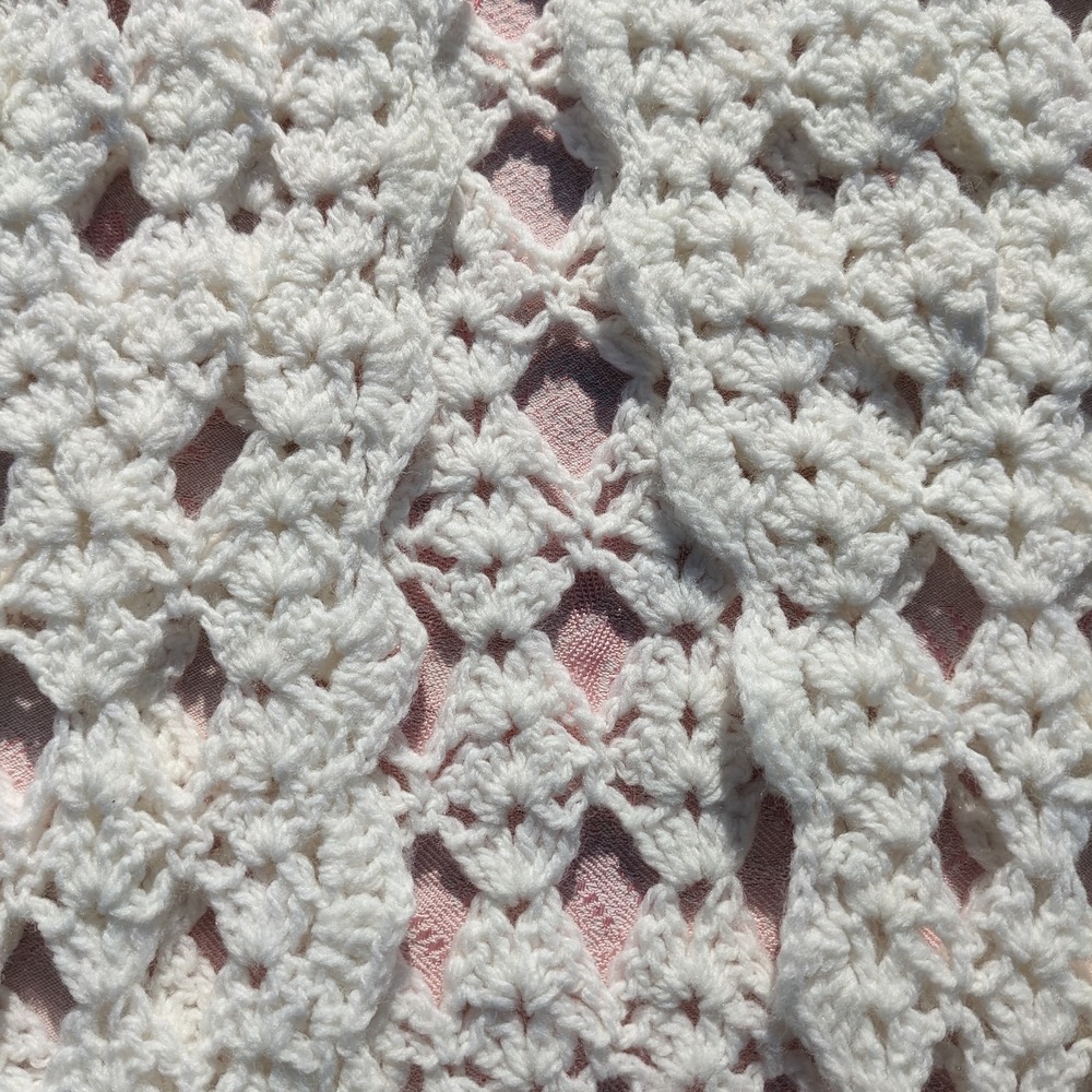 Vintage Handmade Crochet Poncho Cape Women's White Cottage Cardigan Shawl Knit - Picture 7 of 11